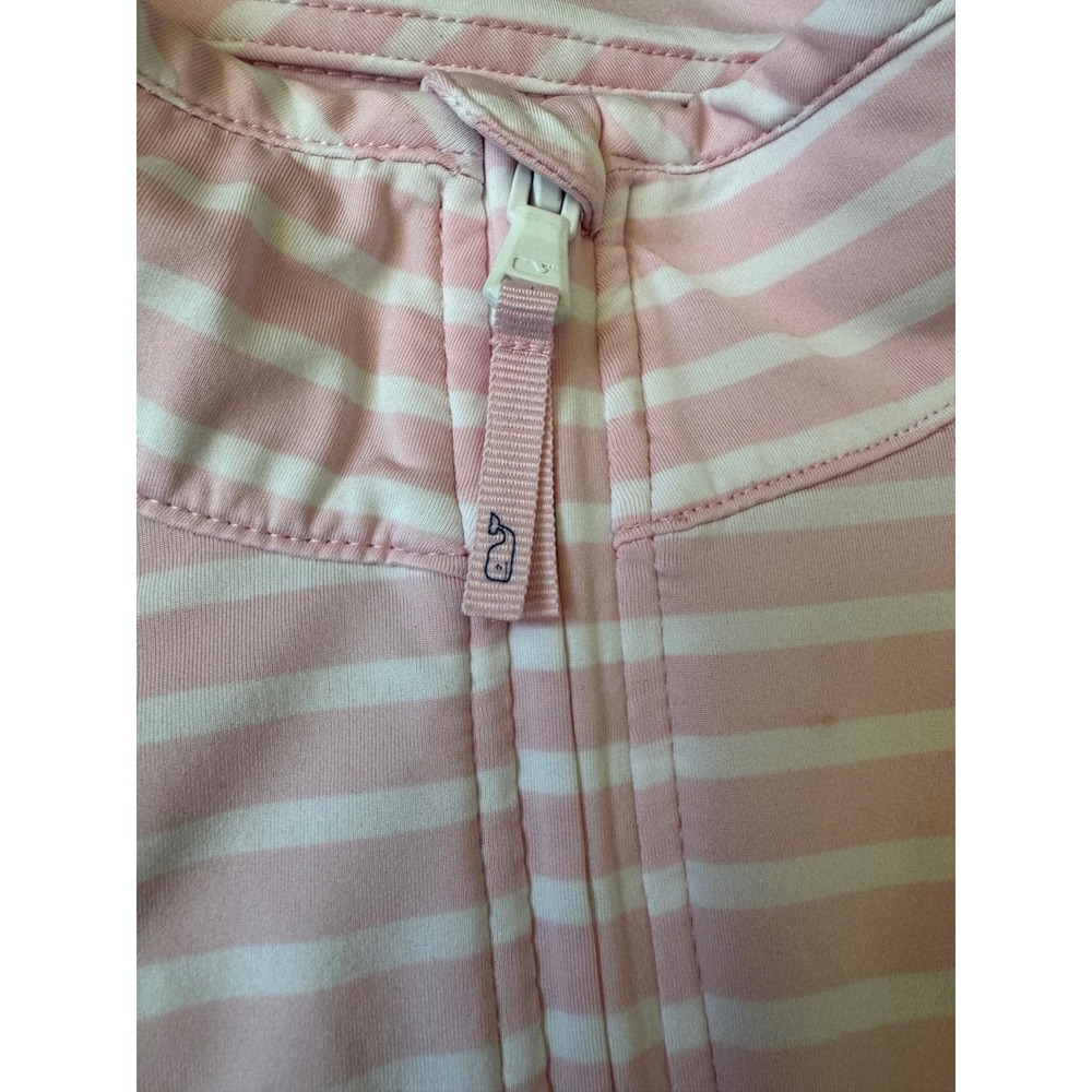 Vineyard Vines Womens Shep Shirt Pink White Striped Quarter Zip Pullover Large - Picture 7 of 12